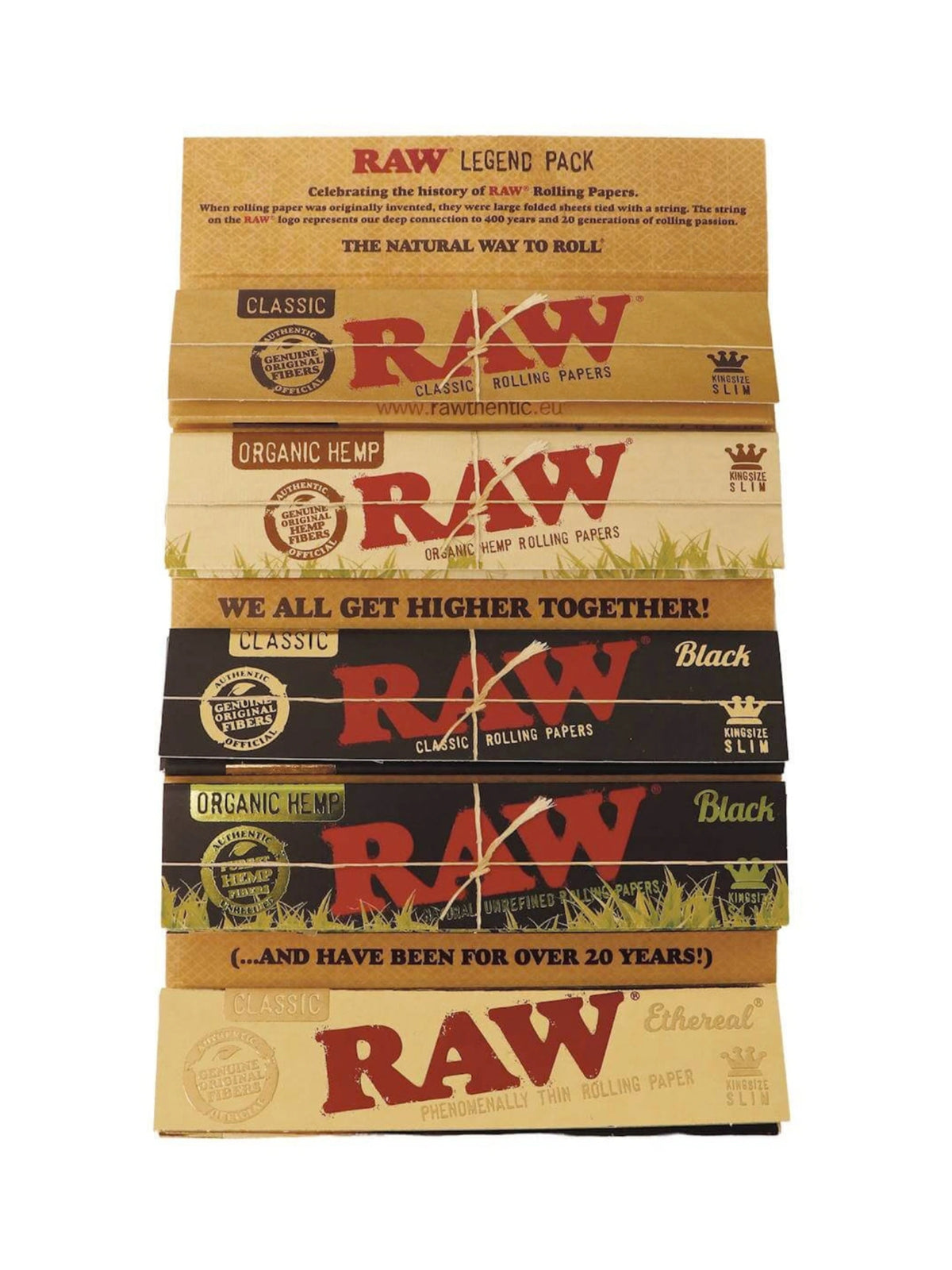 RAW Papers Set mit Classic, Organic Hemp, Ethereal, Classic Black und Organic Hemp Black