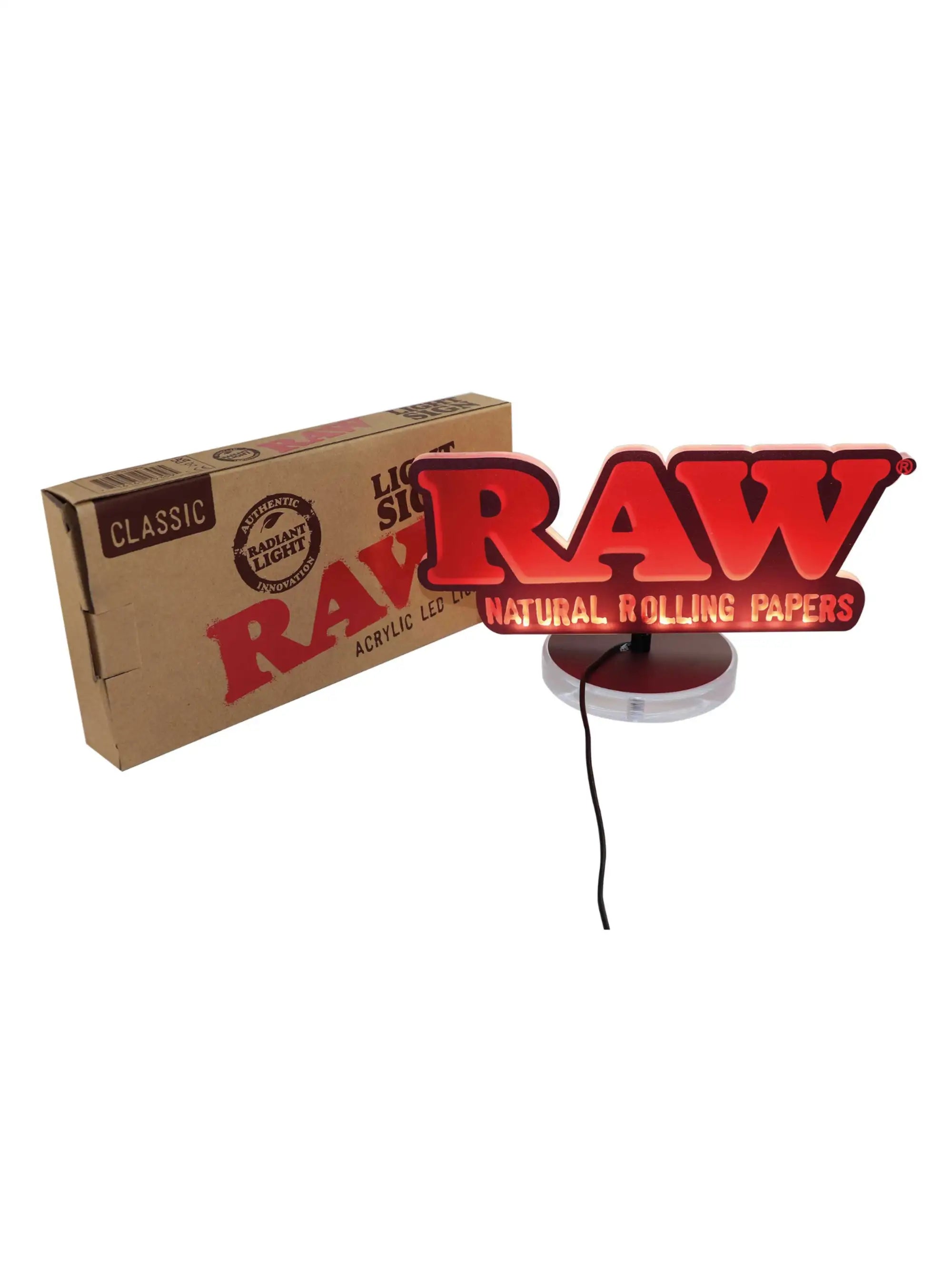 RAW Lighted Sign mit LED-Beleuchtung und USB-Anschluss als dekoratives RAW Logo für Wohnzimmer, Schlafzimmer oder Gaming-Setup.