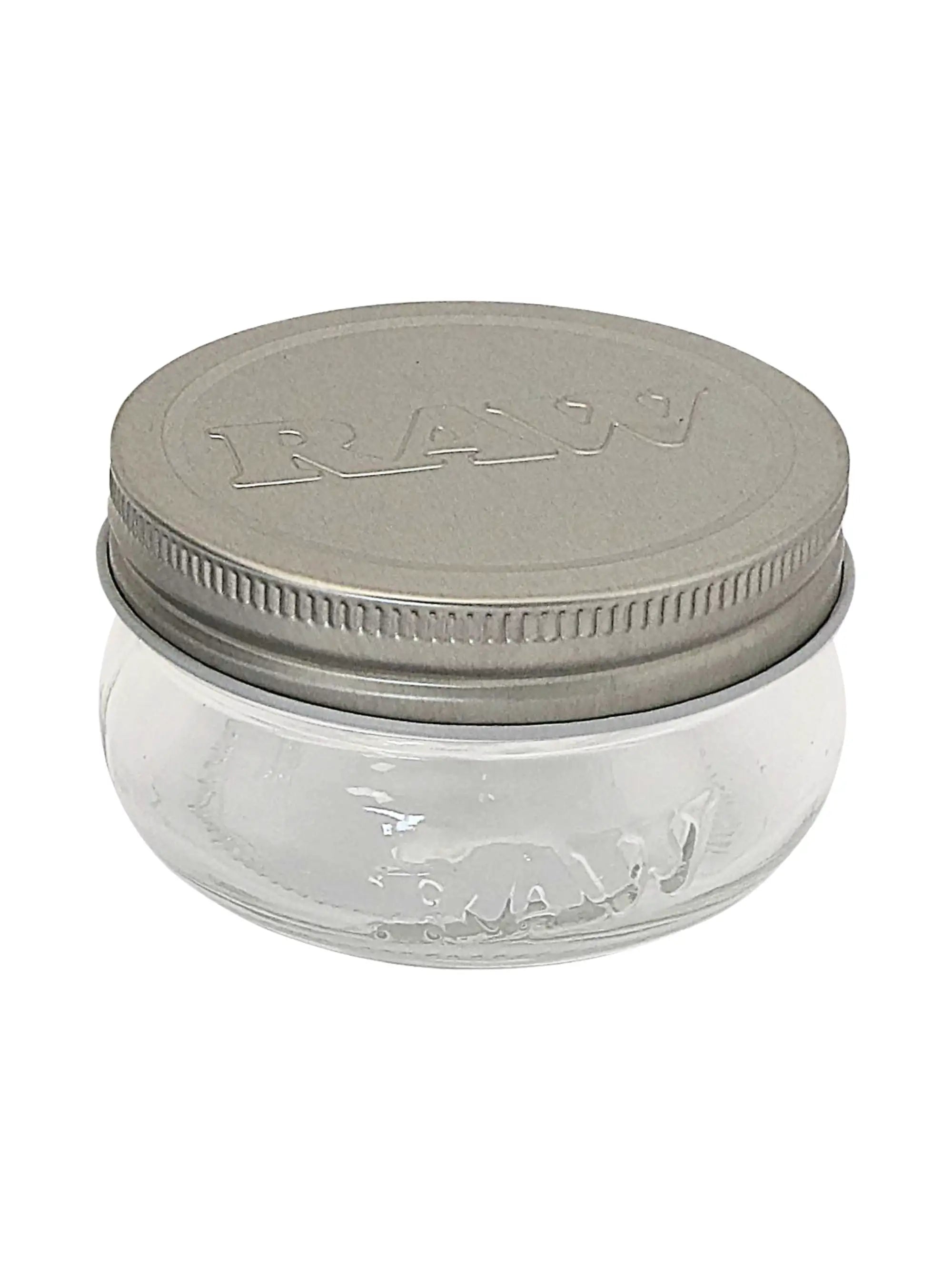 RAW Aufbewahrungsglas 6oz mit Schraubdeckel, geruchsdicht und ideal zur Lagerung von Kräutern oder Zubehör.