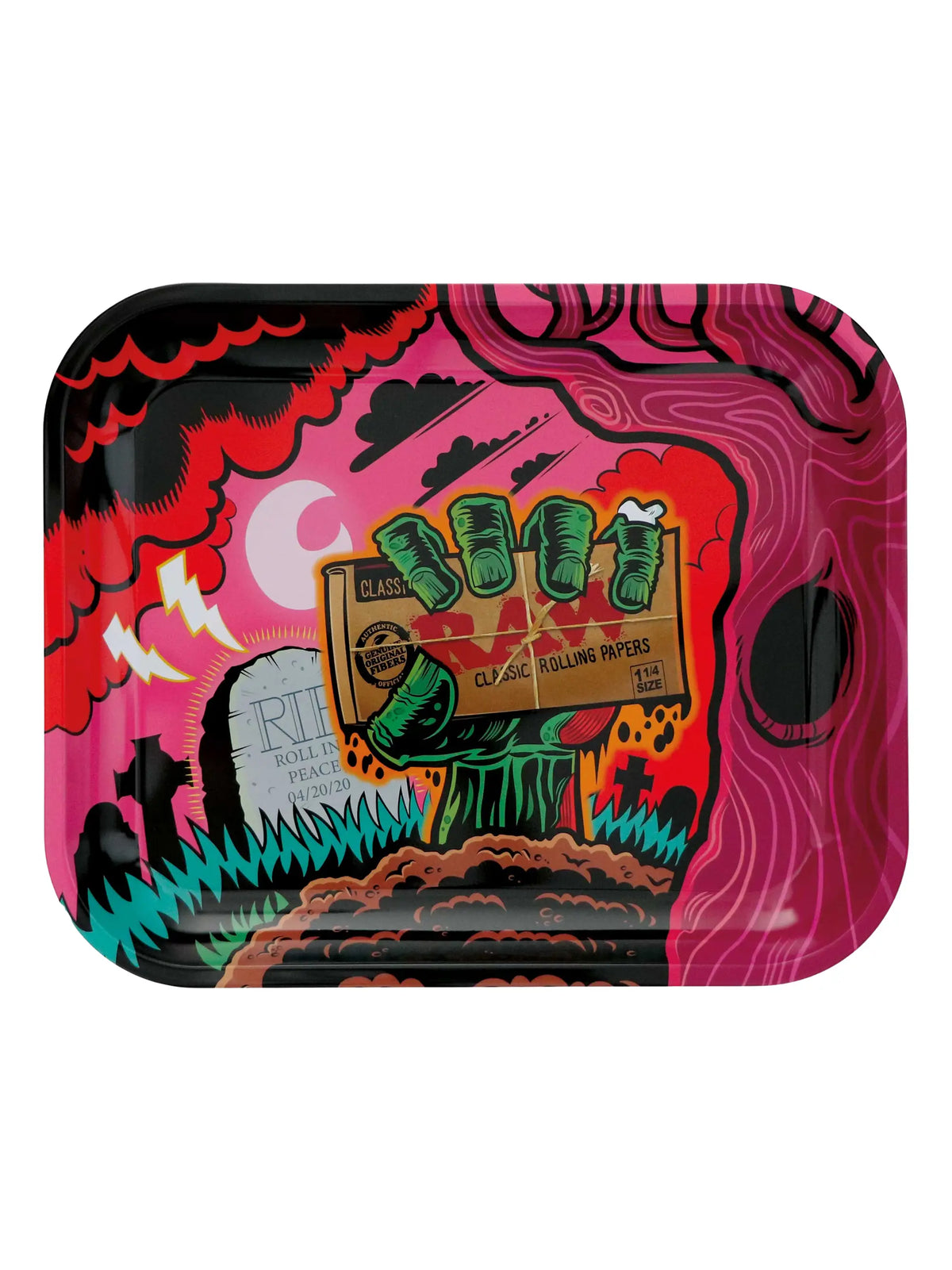 RAW Metal Rolling Tray Zombie Large aus Metall mit erhöhtem Rand