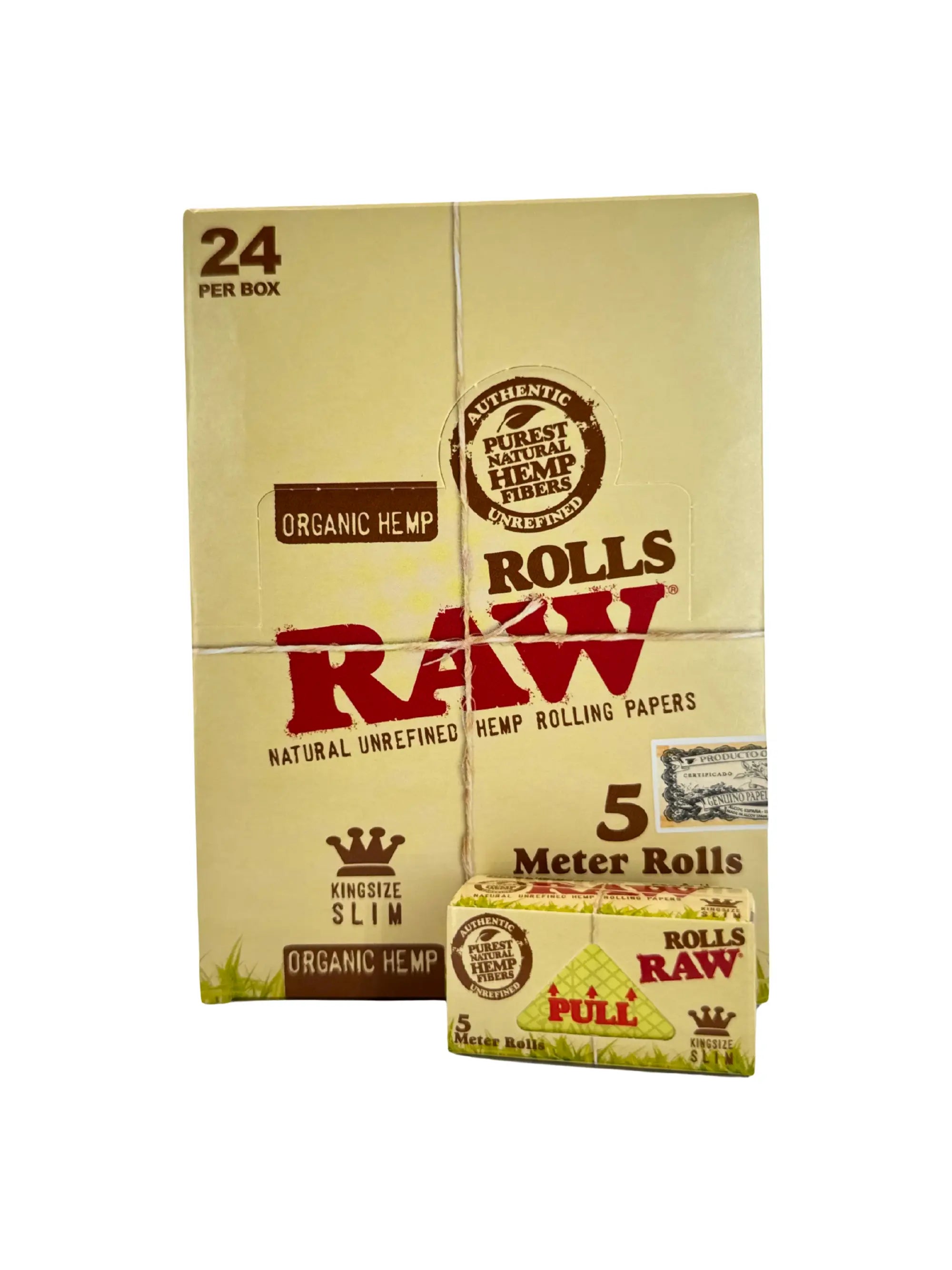 RAW Organic Hemp Rolls Slim im Display mit 24 Rollen