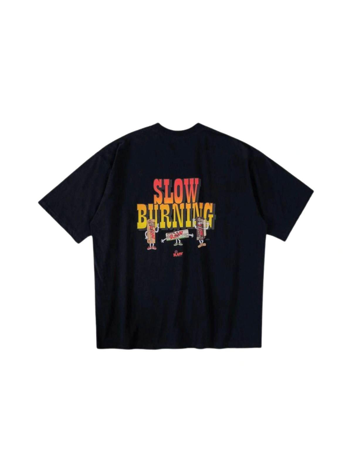 Schwarzes RAW T-Shirt mit "Slow Burning"-Aufdruck aus der INTERBREED-Kollaboration