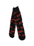 RAW Socks schwarze Stricksocken mit RAW Logo, verlängertem Bündchen und gepolsterter Y-Ferse für hohen Tragekomfort im Alltag und beim Entspannen.