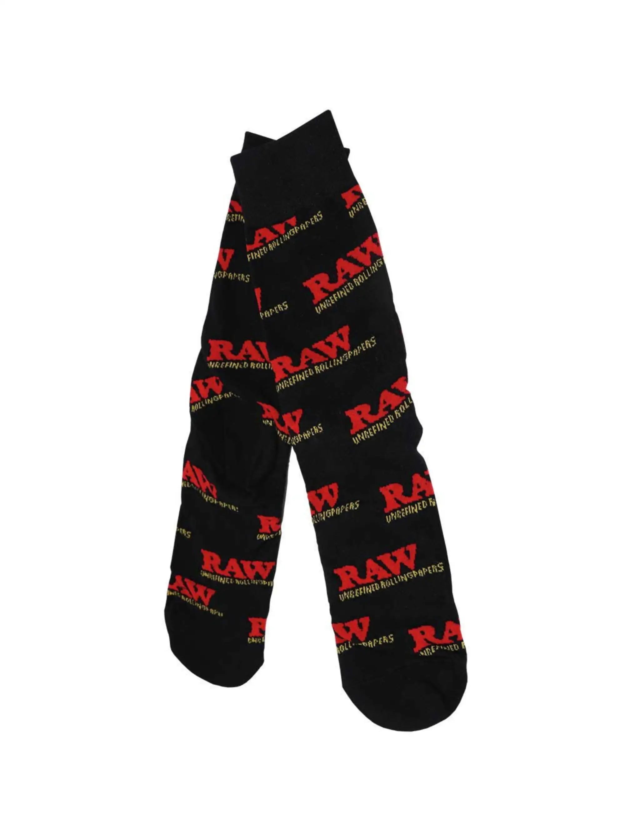 RAW Socks schwarze Stricksocken mit RAW Logo, verlängertem Bündchen und gepolsterter Y-Ferse für hohen Tragekomfort im Alltag und beim Entspannen.