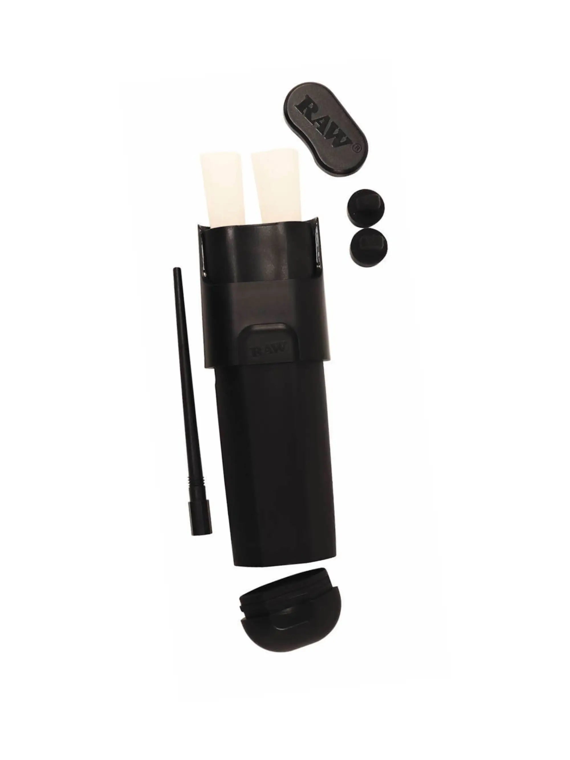 Detailansicht des RAW Two Cone Filler Case zum Schutz und Transport von zwei King Size Cones im RAW Design.