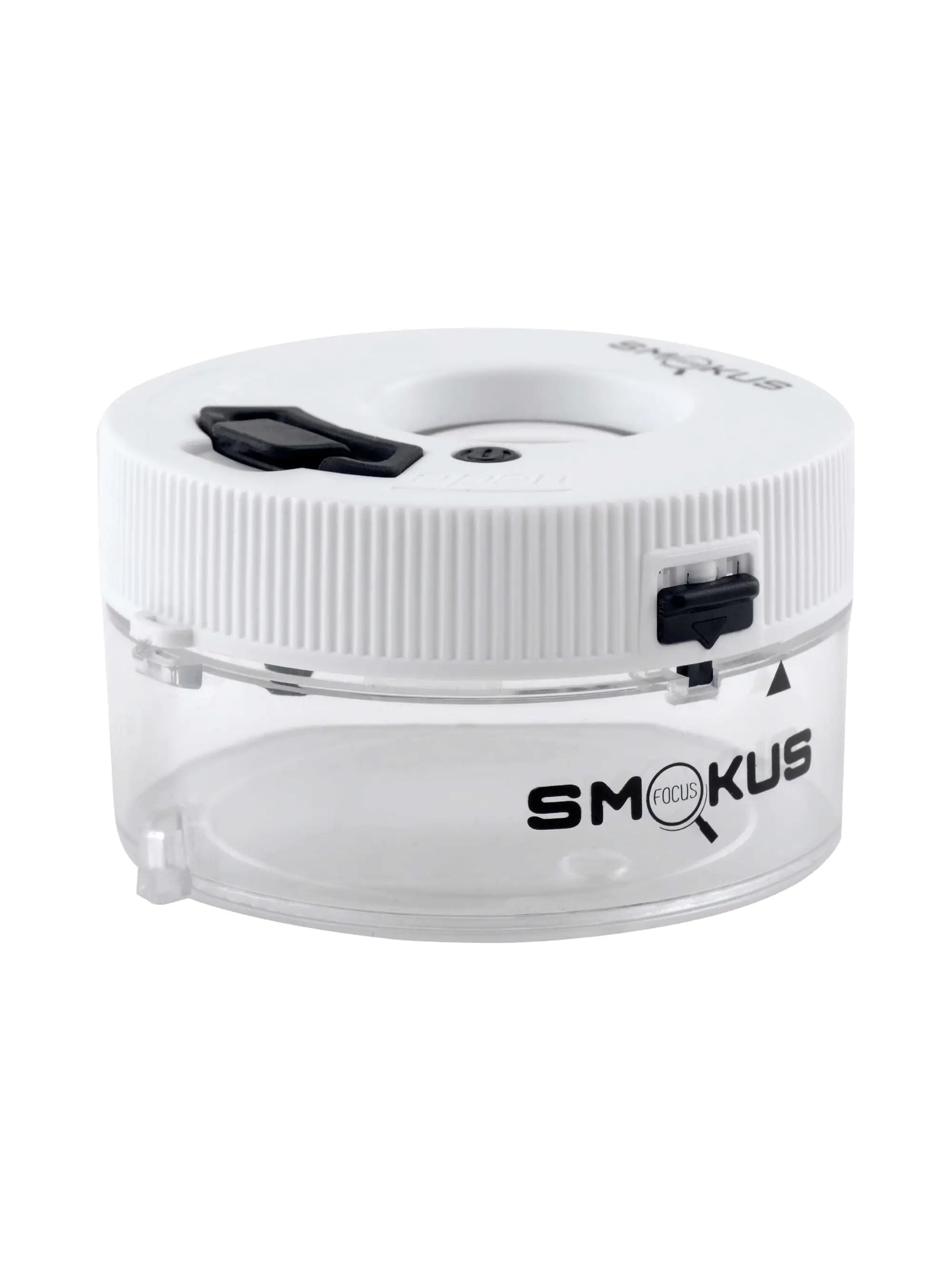 Smokus Focus Jetpack in Weiß, luftdichte Aufbewahrungsdose mit LED und Lupe